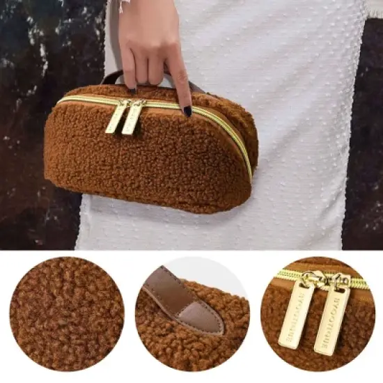 Byootique Plush Makeup Bag Open Flat Travel Toiletry Accessories Case Organizer image {7}