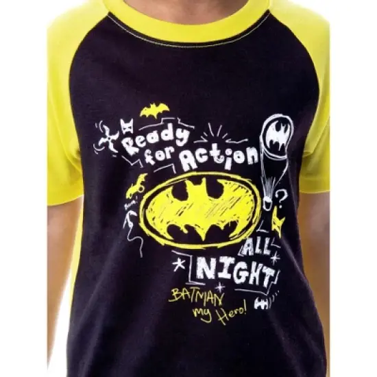 DC Comics Toddler Boys' Batman Pajamas Ready For Action 2 Piece Pajama Set Yellow/Black image {5}