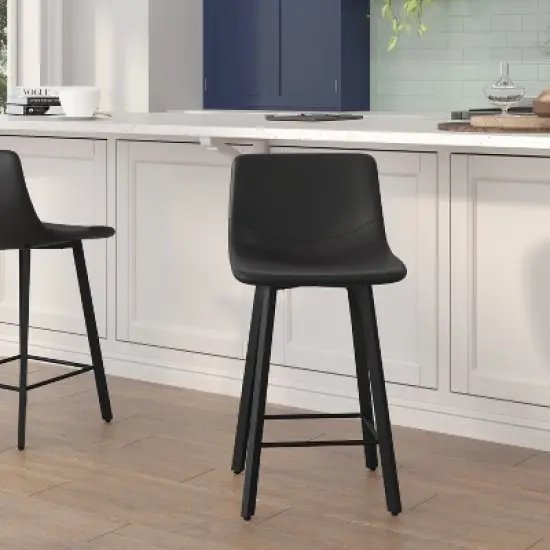 Flash Furniture Caleb Modern Armless 24 Inch Counter Height Stools Commercial Grade with Footrests and Matte Metal Frames, Set of 2 image {1}