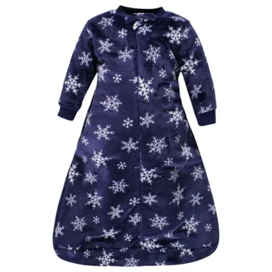 Hudson Baby Plush Long-Sleeve Sleeping Bag, Sack, Wearable Blanket, Navy Snowflake, 0-9 Months image {2}