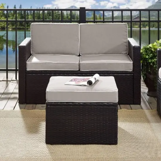 Palm Harbor Outdoor Wicker Ottoman - Gray - Crosley image {2}