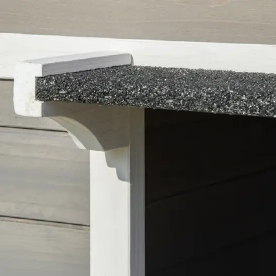PawHut Wooden Wooden Cat House Feral Cat Shelter Kitten Condo with Escape Door, Porch and Flower Stand - Dark Gray/White image {4}