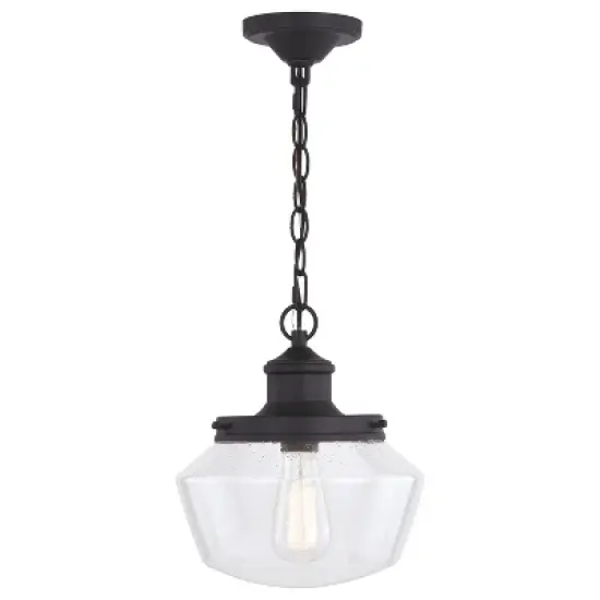 VAXCEL Collins 1 Light Black Farmhouse Outdoor Pendant Clear Schoolhouse Glass image {11}
