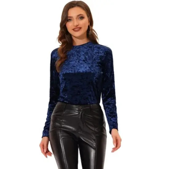 Allegra K Women's Casual Vintage Velvet Crew Neck Long Sleeve T-shirts image {11}