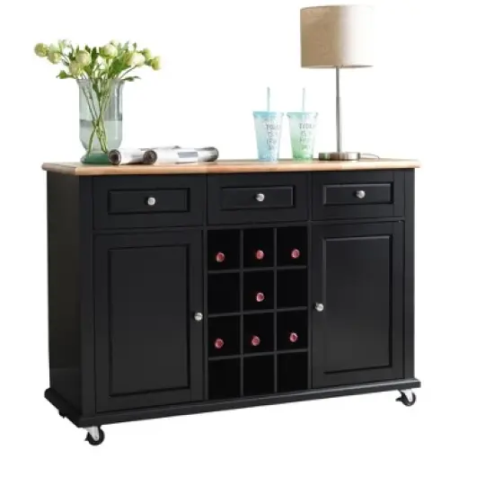 Kings Brand Furniture Wine Rack Sideboard Buffet Server Console Table With Storage, Black image {1}