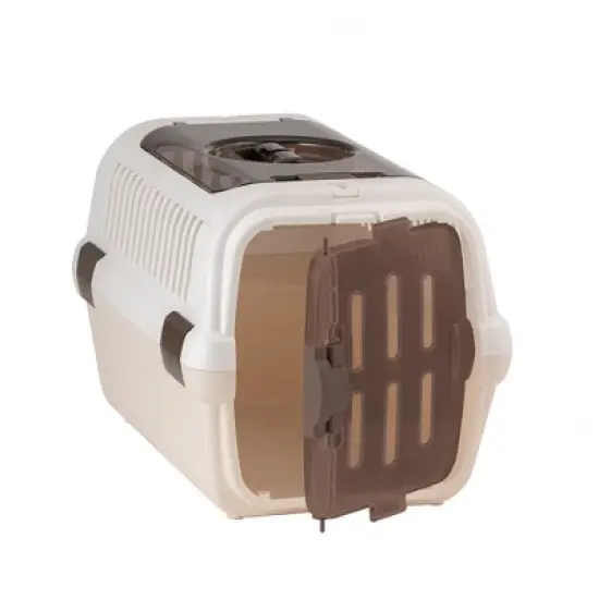 Richell: Double Door Pet Carrier II - Small White - Dog & Cat Transporter, Collapsible, Clear Top & Front Doors, Pets Up to 11lb, Latches to Seat Belt image {4}