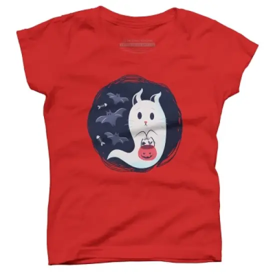Girl's Design By Humans halloween ghost cat By ArtStyleAlice T-Shirt image {3}