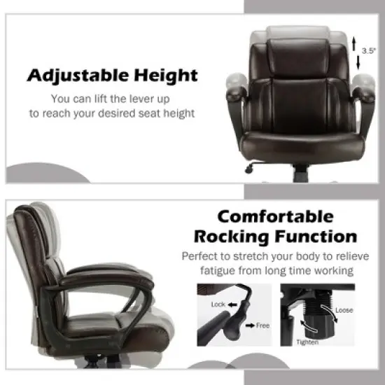 Costway Executive Leather Office Chair Adjustable Computer Desk Chair w/ Armrest image {6}