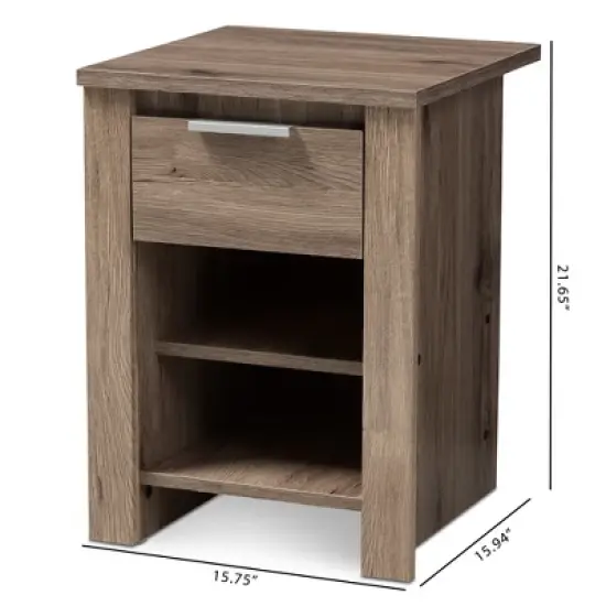Laverne Modern and Contemporary Oak Finished 1 Drawer Nightstand Brown - Baxton Studio image {8}