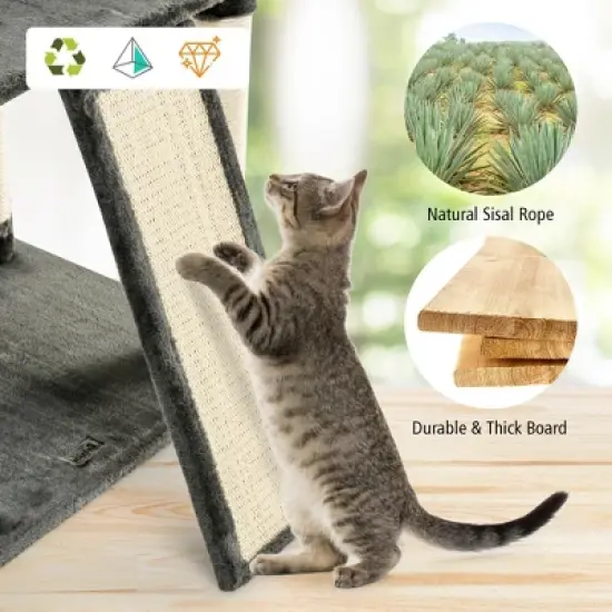 Costway 67'' Multi-Level Cat Tree w/ Cozy Perches Kittens Play House Dark Grey/Light Grey image {6}