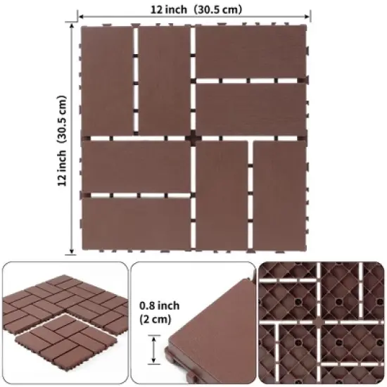 44 Pack Patio Deck Tiles,12"x12" Outdoor and Indoor Plastic Interlocking Deck Tiles image {3}