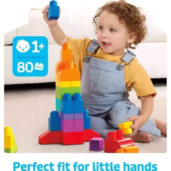MEGA BLOKS First Builders Big Building Bag Toy Blocks with Blue Storage Bag for Toddler - 80pc image {1}