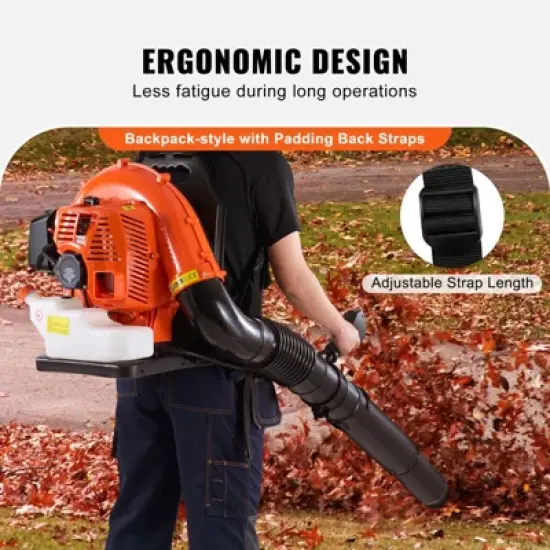VEVOR Backpack Leaf Blower, 79CC 2-Cycle Gas Leaf Blower with 3L Fuel Tank, 930CFM Air Volume 184MPH Speed, Ideal for Lawn Care, Leaf Cleaning image {5}
