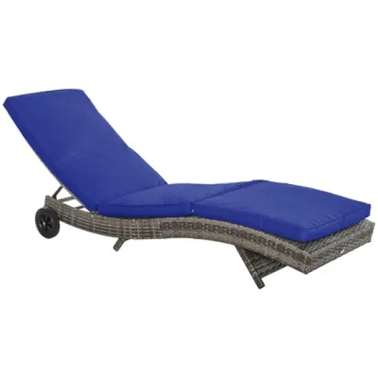 Outsunny Patio Wicker Cushioned Chaise Lounge Chair, Outdoor PE Rattan Sun lounger w/ 5-Level Adjustable Backrest & 2 Wheels for Easy Movement image {8}