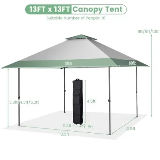 Tangkula 13'x13' Outdoor Patio Pop Up Canopy Tent Sun Protection w/ Wheeled Bag Green & Grey image {2}