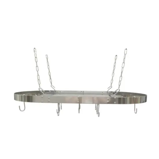 Range Kleen Stainless Steel Oval Hanging Pot Rack: Ceiling Kitchen Rack, Silver, 1.88" H, 34" D, 18.75" W, 9.15 lbs image {3}