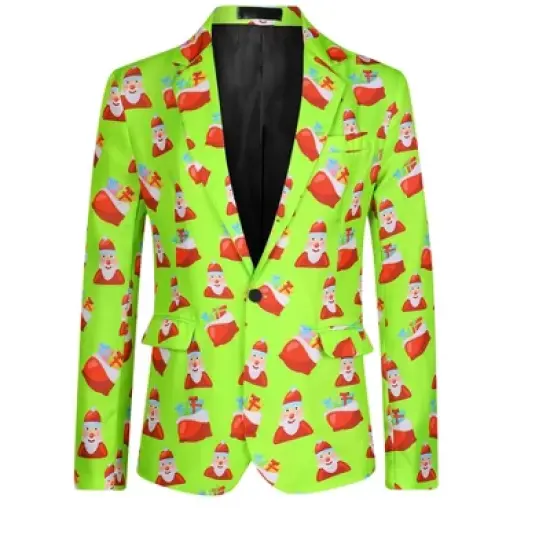 Lars Amadeus Men's Notch Lapel Christmas Costumes Printed Blazer image {6}