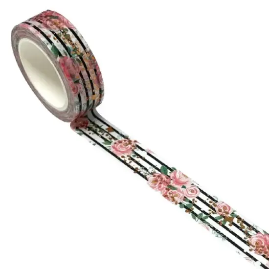 Wrapables Gold and Silver Foil Washi Masking Tape, Modern Rose, 15mm x 10M image {1}