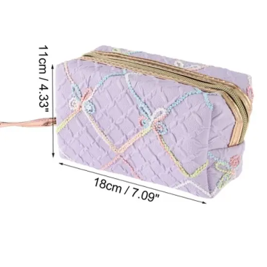 Unique Bargains Women Portable Diamond Bow Makeup Bag Purple 1 Pc image {2}