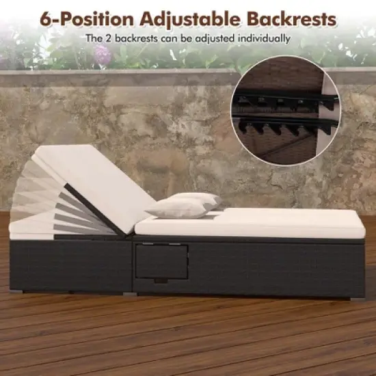 Costway Outdoor Patio Daybed PE Wicker Double Chaise Lounge with Adjustable Backrests image {4}