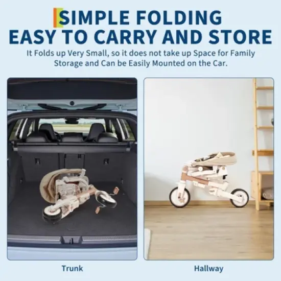 Foldable Baby Tricycle w/ Parent Handle, Safety Harness & Canopy &ndash; Adjustable for 1-6 Ages ,7-in-1 Balance Bike & Stroller Modes image {4}