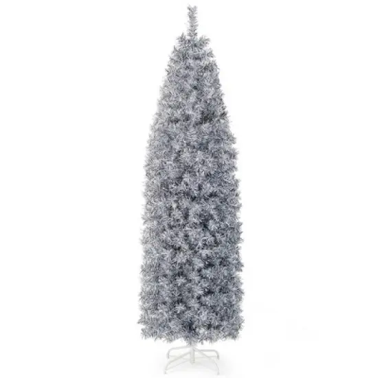 Costway 7 FT Pre-Lit Christmas Tree Hinged Slim Pencil w/ 350 LED Lights 670 Branch Tips image {9}