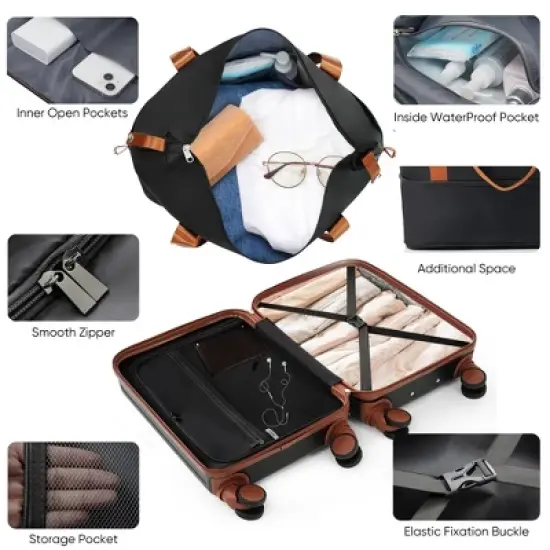 KWPZQEB 2 Piece Luggage Set Carry on Suitcase with ABS Hardshell, Spinner Wheels & TSA Lock, Cup Holder image {4}