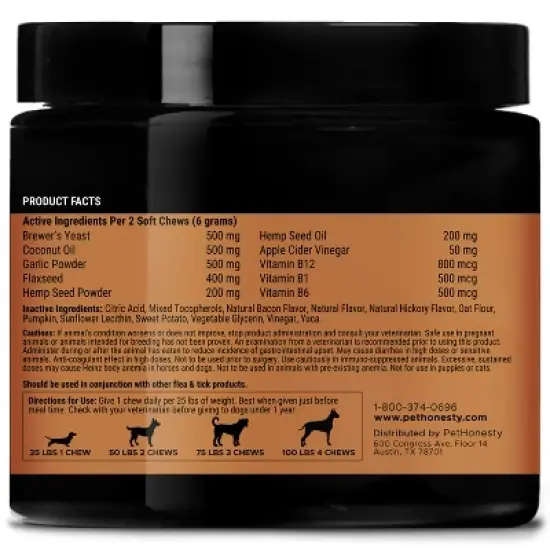 Pet Honesty Flea & Tick Support Supplement Soft Chews for Dogs - Hickory Bacon Flavor, 90 Ct image {5}