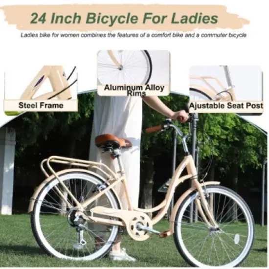 7 Speed, Steel Frame, Multiple Colors 24 Inch Ladies Bicycle image {5}