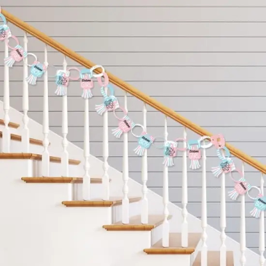 Big Dot of Happiness Baby Gender Reveal - 90 Chain Links and 30 Paper Tassels Decoration Kit - Team Boy or Girl Party Paper Chains Garland - 21 feet image {1}