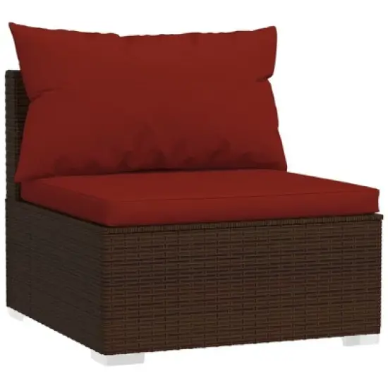 vidaXL Brown Patio Furniture Poly Rattan - Red Cushions - 3 Seats image {2}
