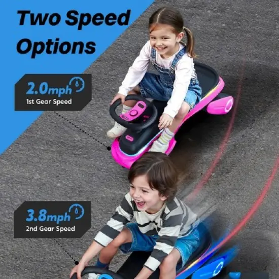 45W 2-in-1 Electric Wiggle & Swing Car for Kids &ndash; 2 Speeds, LED Flashing Wheels, Anti-Rollover, Pedal & Rechargeable Battery, Ages 3+ (170 lbs Max) image {2}