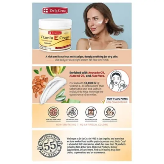 De La Cruz Moisturizer Vitamin E Cream - 4oz image {1}