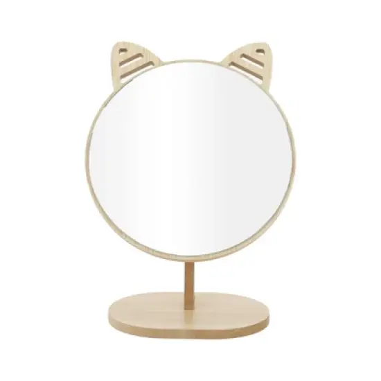 Unique Bargains Large Cartoon Ears Desktop Cosmetic Mirror Wood Color 1 Pc image {3}