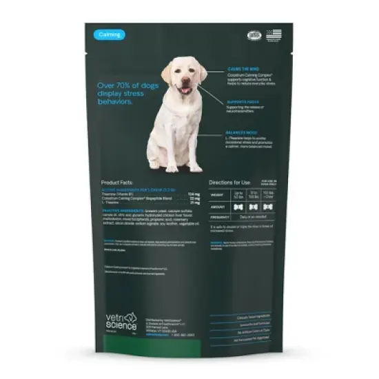 VetriScience Calm & Confident Chews for Dogs, Calming Behavior and Anxiety Support, Chicken Flavor, 120 Count Bag image {2}