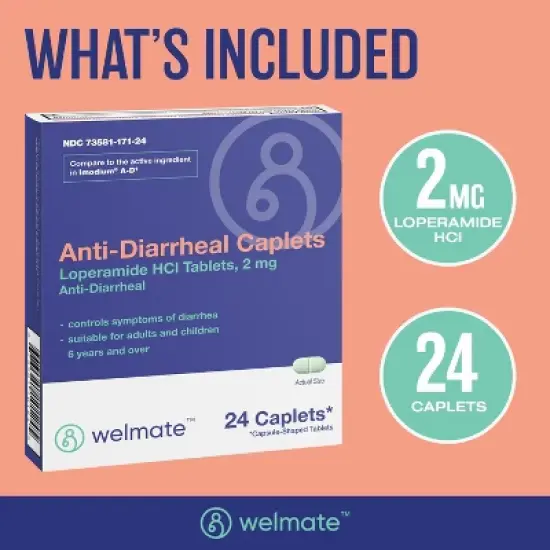 Welmate Anti-Diarrheal Loperamide HCl 2 mg Caplets 24ct image {5}