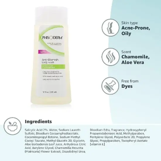 Phisoderm - Anti Blemish Body Wash, Acne Treatment, 10 Oz image {5}