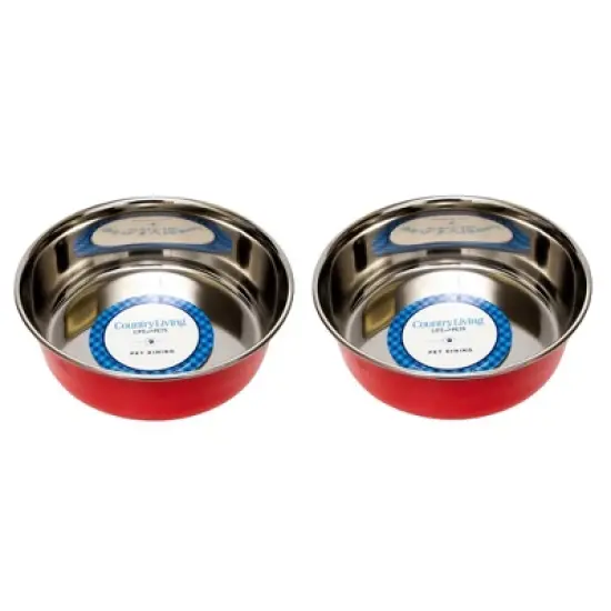 Country Living Set of 2 Heavy Gauge Stainless Steel Dog Bowls - Non-Skid, Durable & Rust-Resistant image {1}