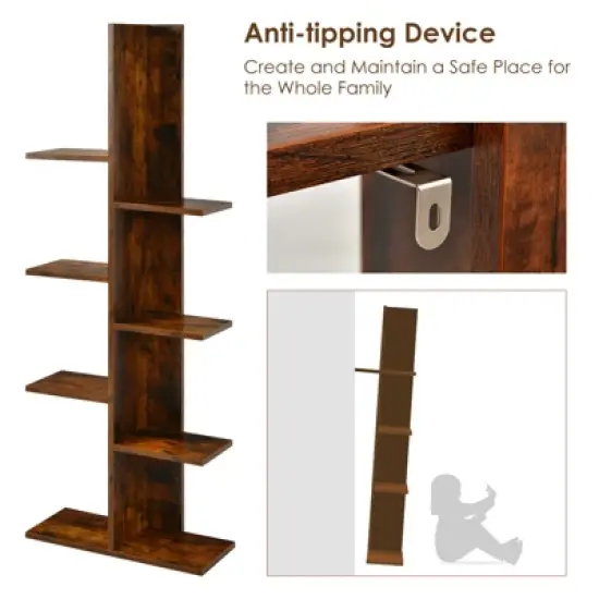 Tangkula Modern Multi-Layer Bookshelf Floor Standing Bookcase w/Anti-fall device Storage Rack for Home Office Rustic image {8}