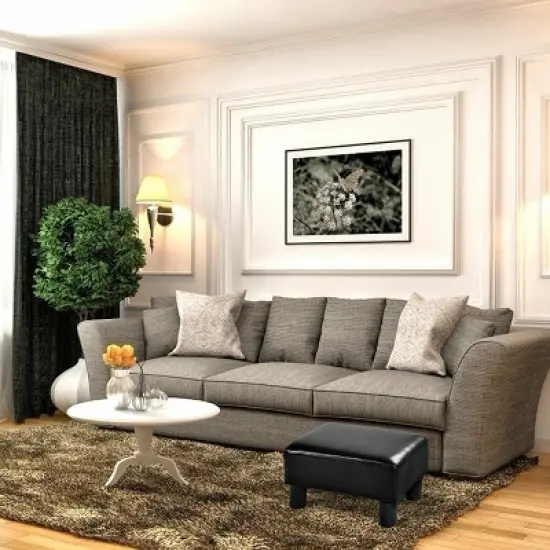 Costway Small Ottoman Footrest PU Leather Footstool Rectangular Seat Stool Black image {3}