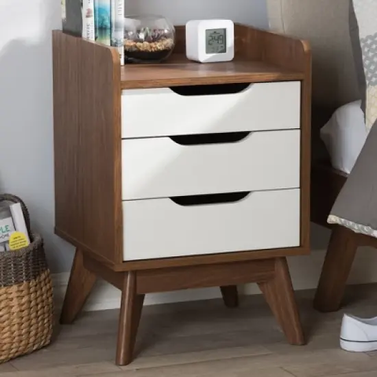 Brighton Mid - Century Modern Wood 3 - Drawer Storage Nightstand - Brown - Baxton Studio image {5}