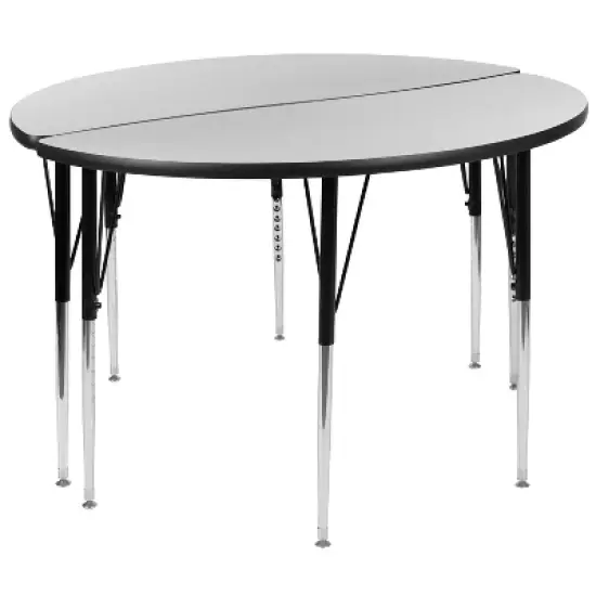 Emma and Oliver 2 Piece 47.5" Circle Wave Collaborative Grey Adjustable Activity Table Set image {10}