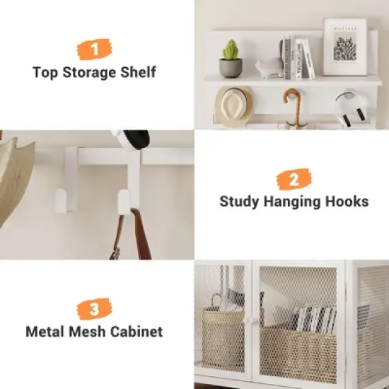 Coat Rack Shoe Storage White Hall Tree with Doors 72.8in Narrow Coat Tree Shoe Shelf Organizer with 7 Hooks image {4}