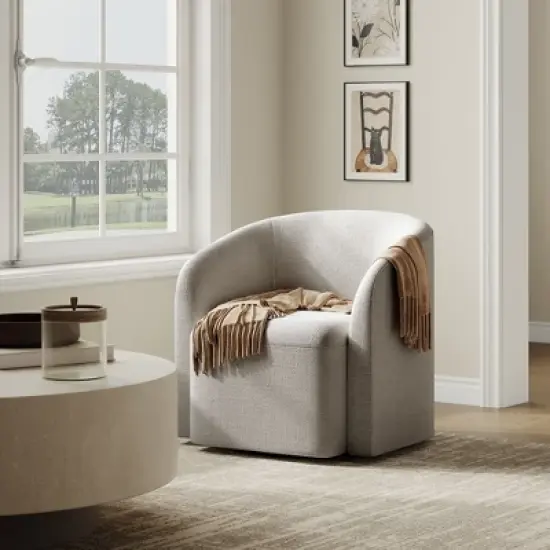 Green Swivel Barrel Accent Chair, Upholstered 360&deg; Rotating Armchair for Living Room, Bedroom, Office, or Waiting Area &ndash; No Assembly Needed image {9}