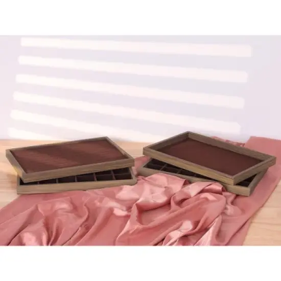 Unique Bargains Velvet Brown Jewelry Container Trays with Removable Dividers 4 Pcs image {4}