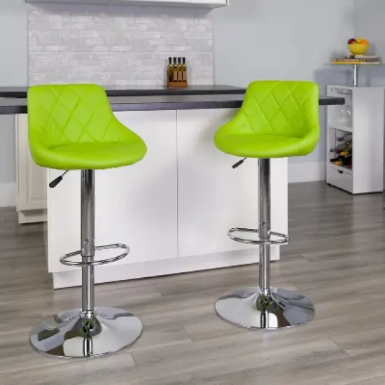 Emma and Oliver Bucket Seat Adjustable Height Barstool with Diamond Pattern Back image {1}