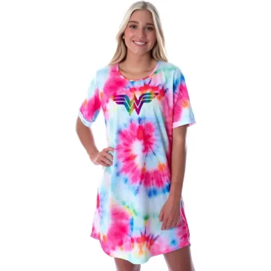 DC Comics Womens Wonder Woman Foil Logo Tie Dye Nightgown Sleep Shirt Multicolored image {5}
