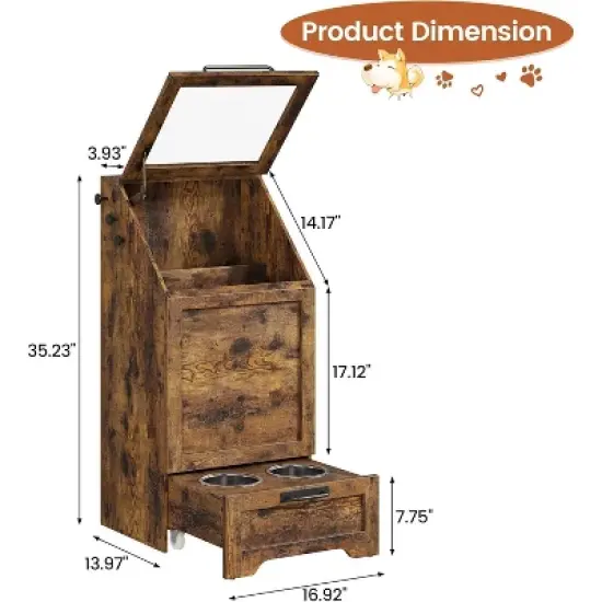 Pet Feeding Station with 2 Elevated Bowls, Pet Toy Storage Organizer Cabinet image {2}