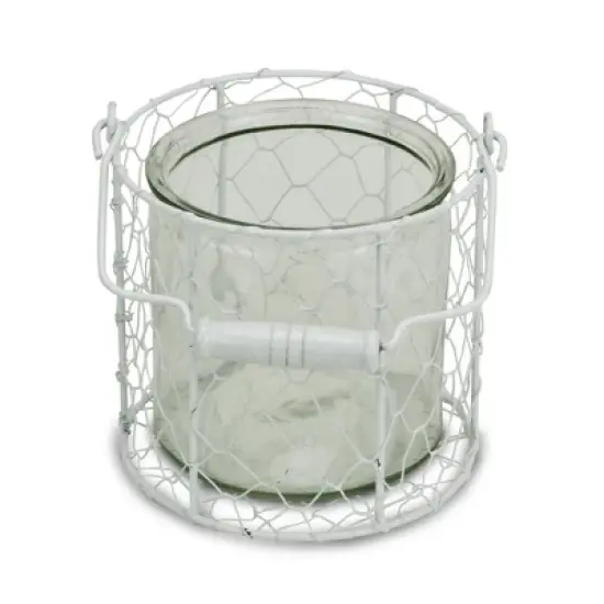 HomeRoots 5" White Metal Tabletop Lantern Candle Holder image {4}
