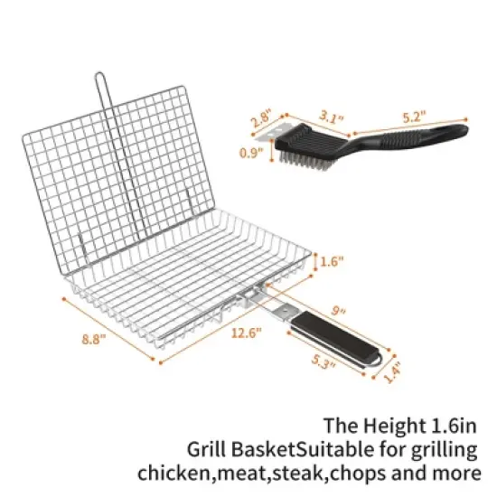 PAIHOME Stainless Steel BBQ Grill Basket with Cleaning Brush, Locking Non-Stick Grilling Tool for Ingredients, Outdoor Barbecue Accessories image {2}